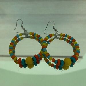 Colorful beaded hoop, dangle earrings Like New